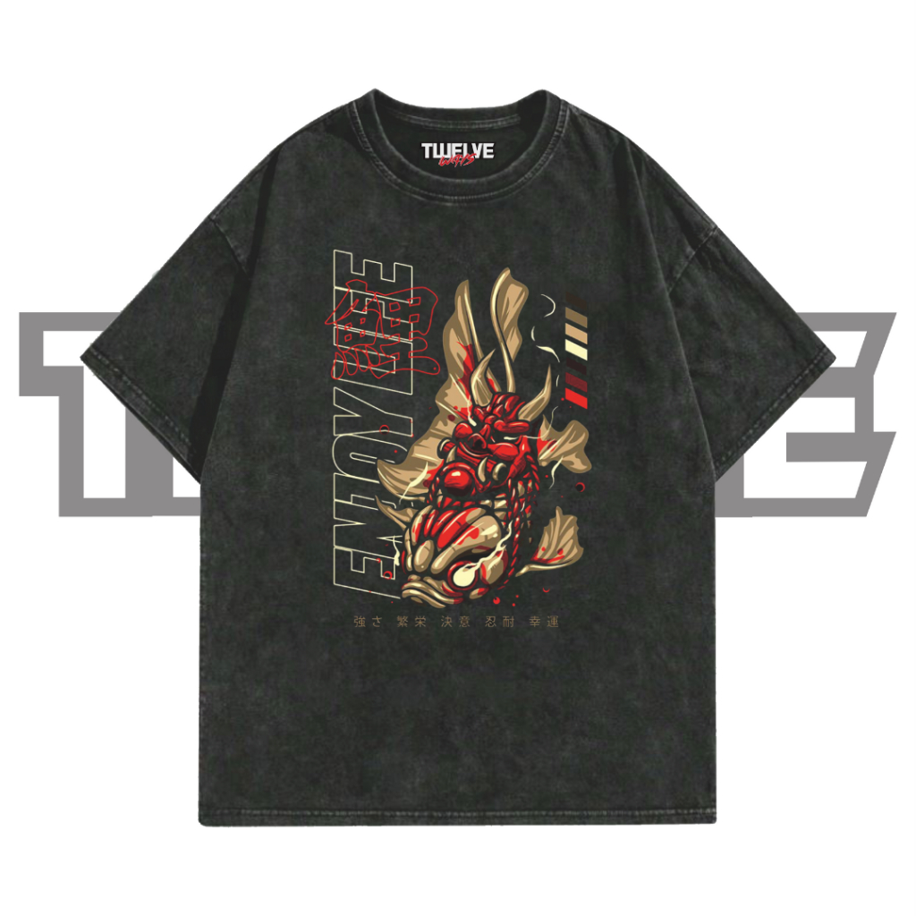 ENJOYLIFE Oversize T-Shirt | Wash Hitam | Kaos Aesthetic | Atasan Pria Wanita | Baju Cowo Cewe | Uni