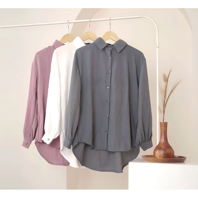 KEMEJA CRINKLE POLOS BAJU KEMEJA POLOS LENGAN PANJANG CRINKLE AIRFLOW BAJU KEMEJA LENGAN MANSET KEME