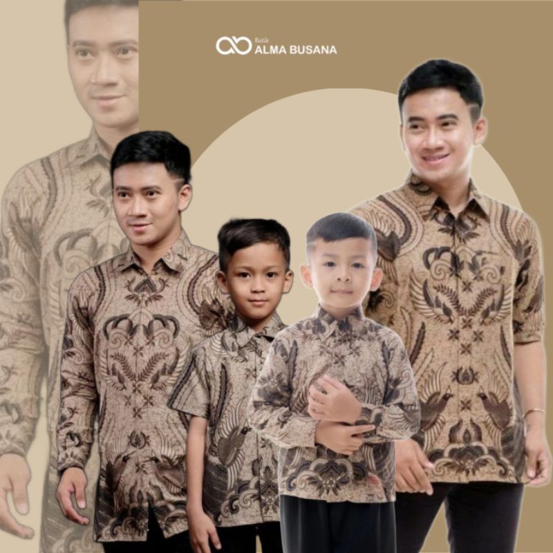 Couple Baju Batik Pria Dewasa Couple Batik Ayah dan Anak Laki-Laki Motif Ironman Warna Coklat