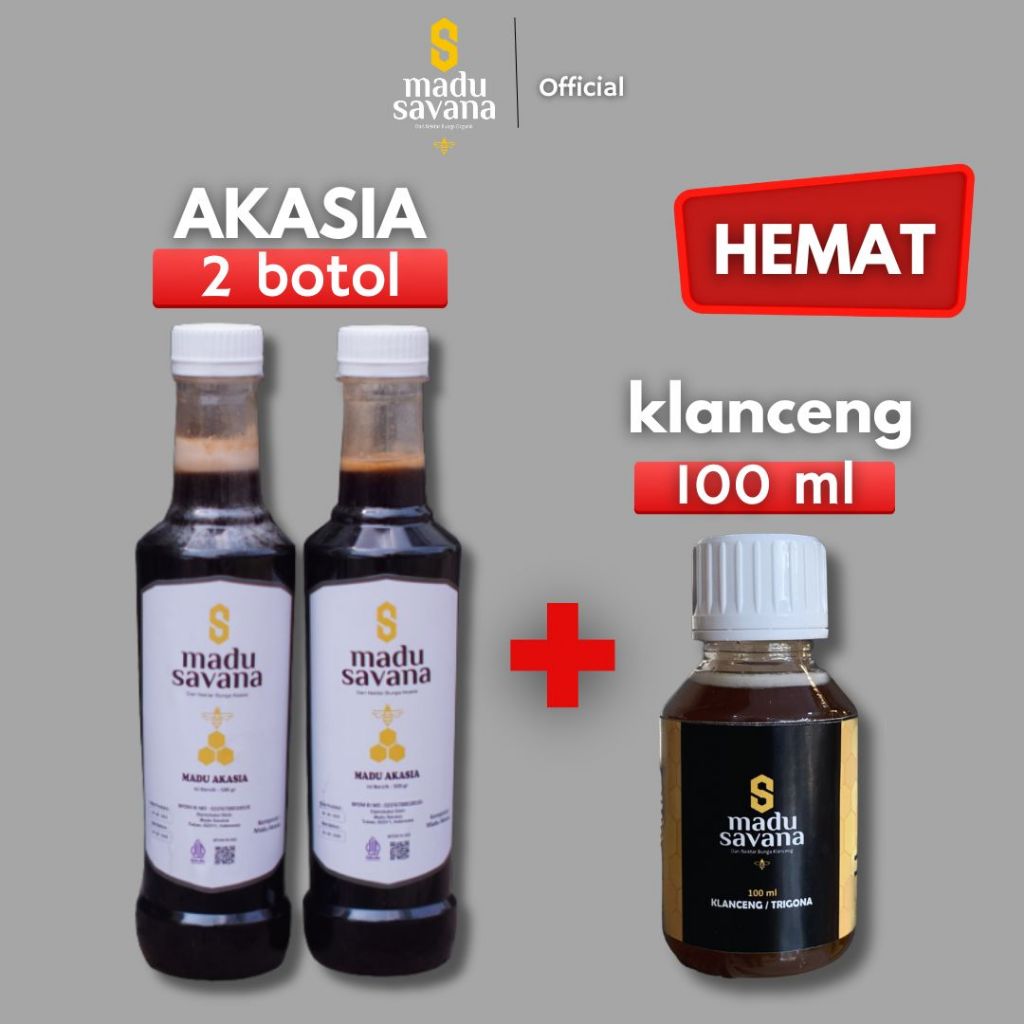 

Madu Savana PAKET BELI 1 GRATIS 1 MADU AKASIA DAN 100 ML Madu Klanceng Murni 100% Asli RAW HONEY