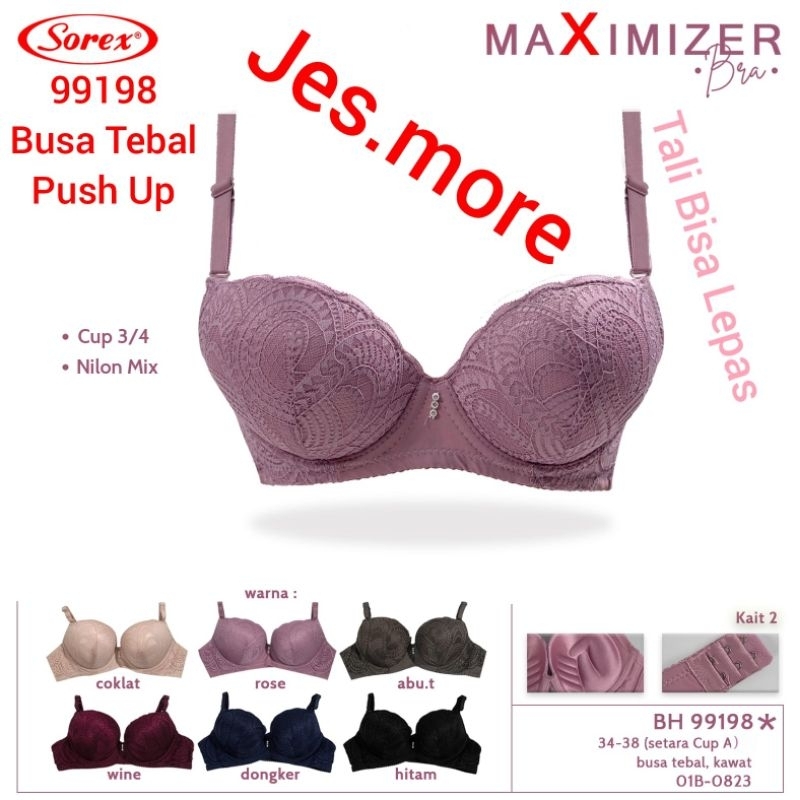 Sorex 99198 Bra BH Push Up Busa Tebal Berkawat Kait 2 Cup A Brokat sz 34 - 38