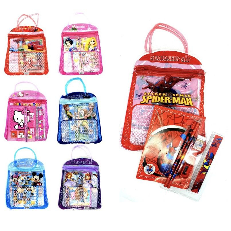 

PBA STATIONARY SET 6 in 1 FREE TAS / SET ALAT TULIS ANAK SEKOLAH MOTIF KARTUN.