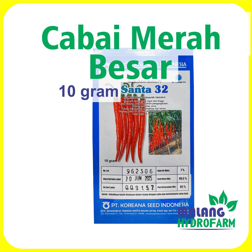 Benih Cabai Merah Besar Santa 32 10 gram Koreana Seed Indonesia dataran menengah tinggi unggul bibit