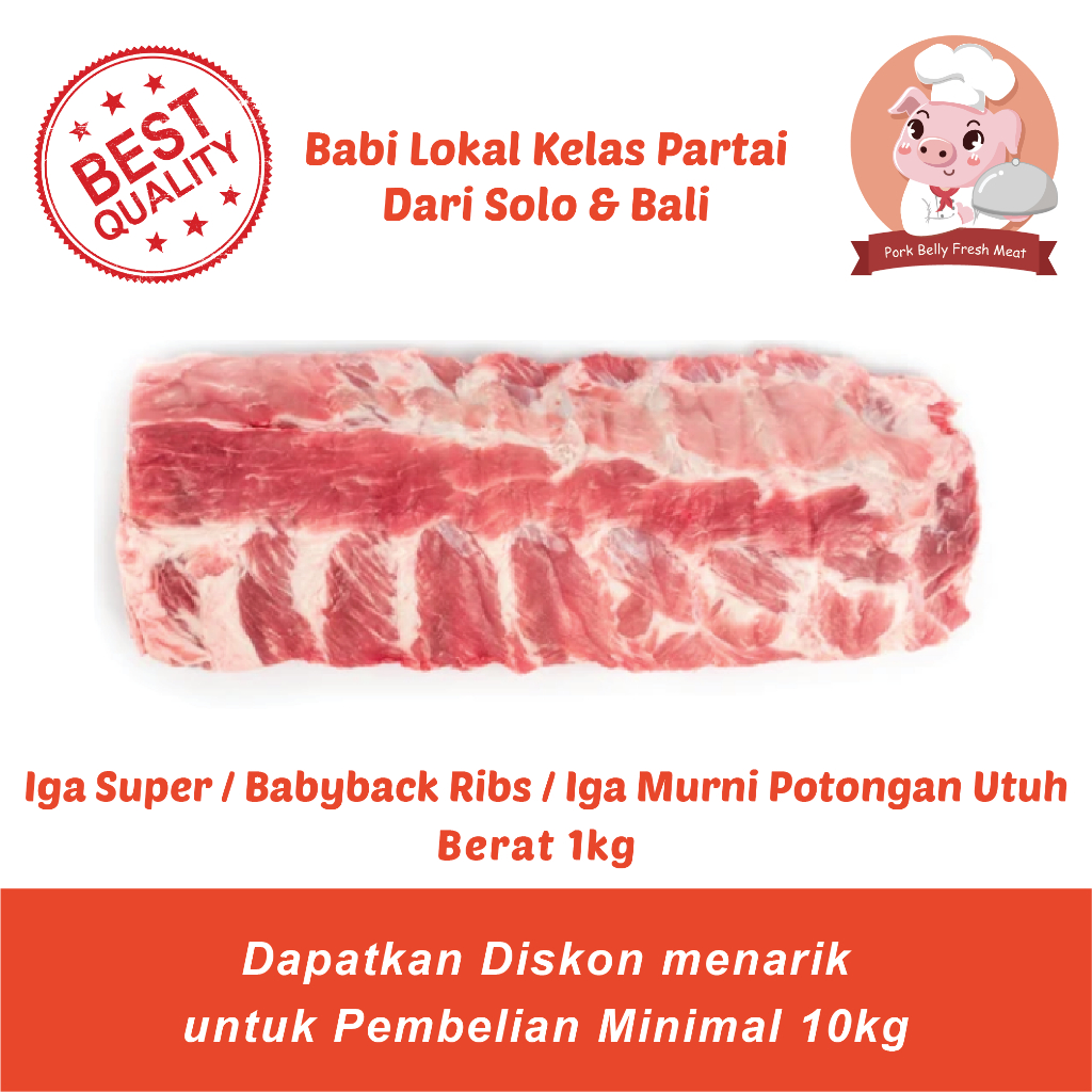 

Iga Babi Super - Iga Murni Tanpa Tulang Punggung - Pork Ribs - Berat 1kg Fresh