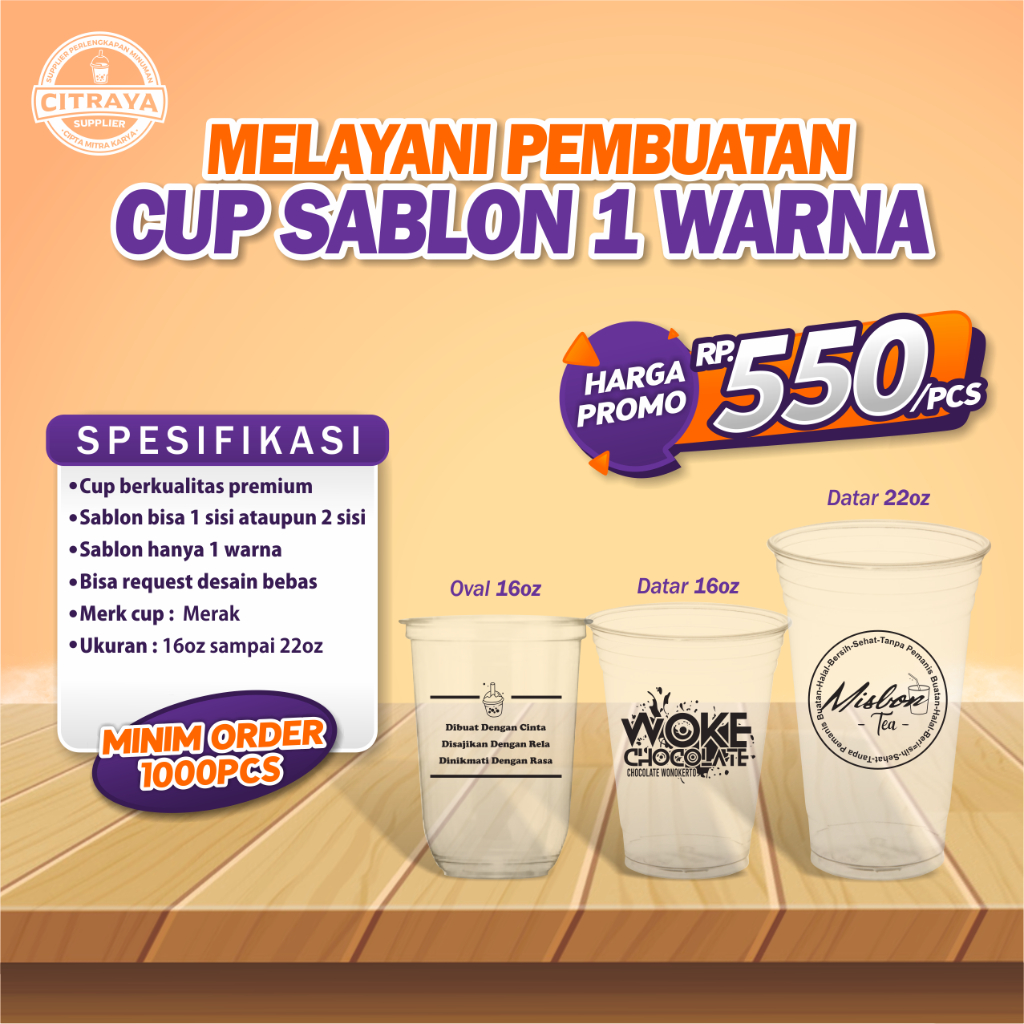 CUP PLASTIK SABLON / CUP SABLON / GELAS PLASTIK SABLON / GELAS SABLON / CUP MINUMAN SABLON / GELAS M