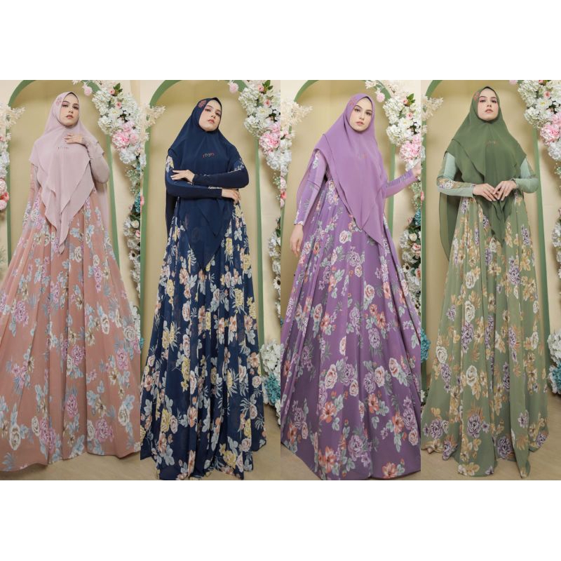 Medora Series By Rhyn.ori Brand Eldeena Syari Original Gamis Ceruty Babydoll Premium Full Furing Set Khimar Ceruti Cantik Dress Wanita Muslim Muslimah Busui Wudhu Friendly