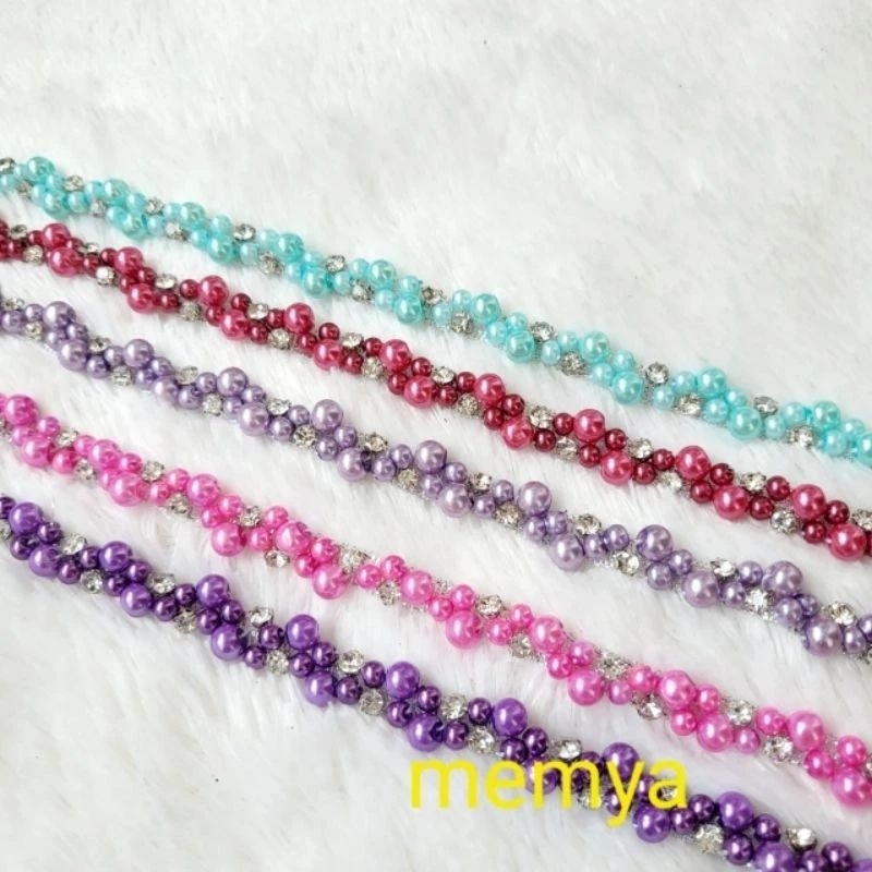 Renda aplikasi payet mutiara cangkang permata 50cm