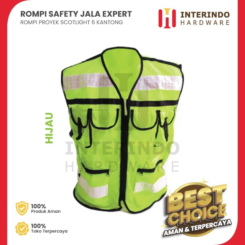 Rompi Safety Proyek / Safety Vest 6 Kantong Scotlight Hijau Lynx