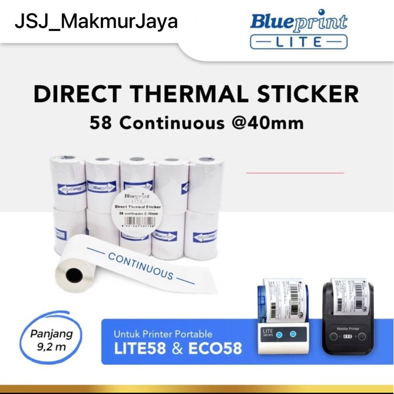 

Kertas Thermal Stiker Label BLUEPRINT 58mm continuous @40mm - 1 roll
