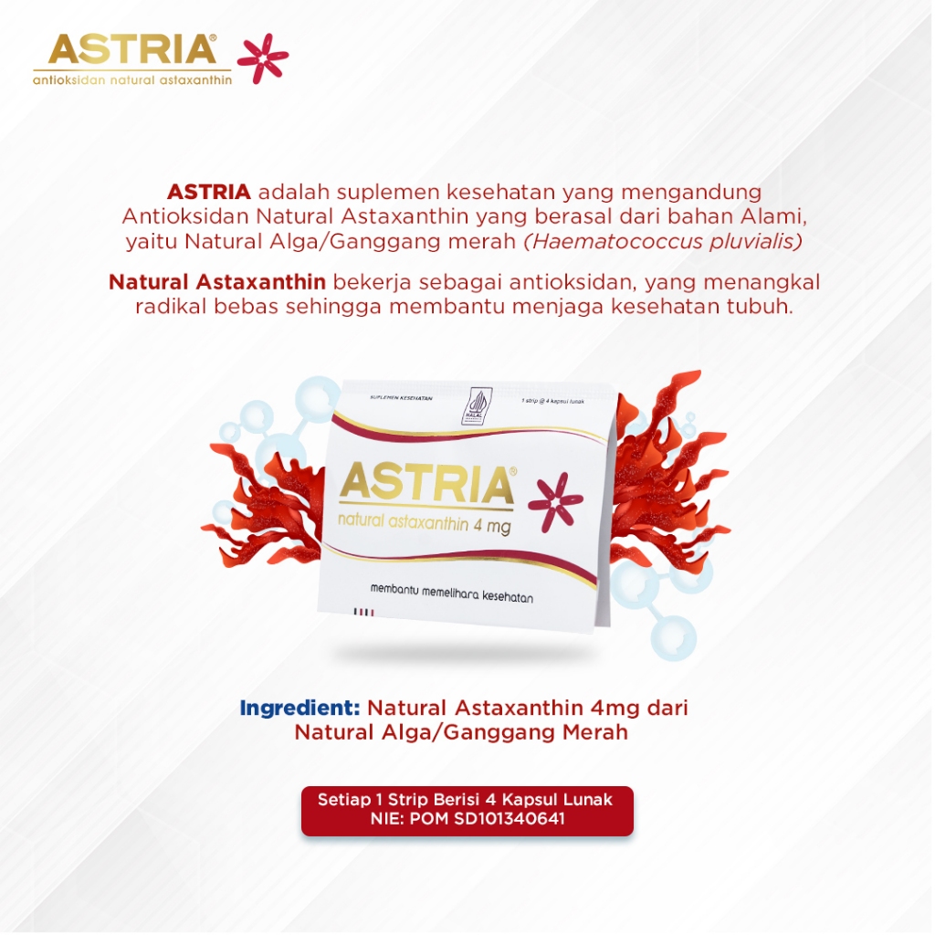 [Bundle Hemat] ASTRIA Kemasan Praktis Suplemen Antioksidan Natural Astaxanthin 4mg (Antiaging / Suplemen Jerawat / Multvitamin Menjaga Daya Tahan Tubuh / Kesehatan Kulit)