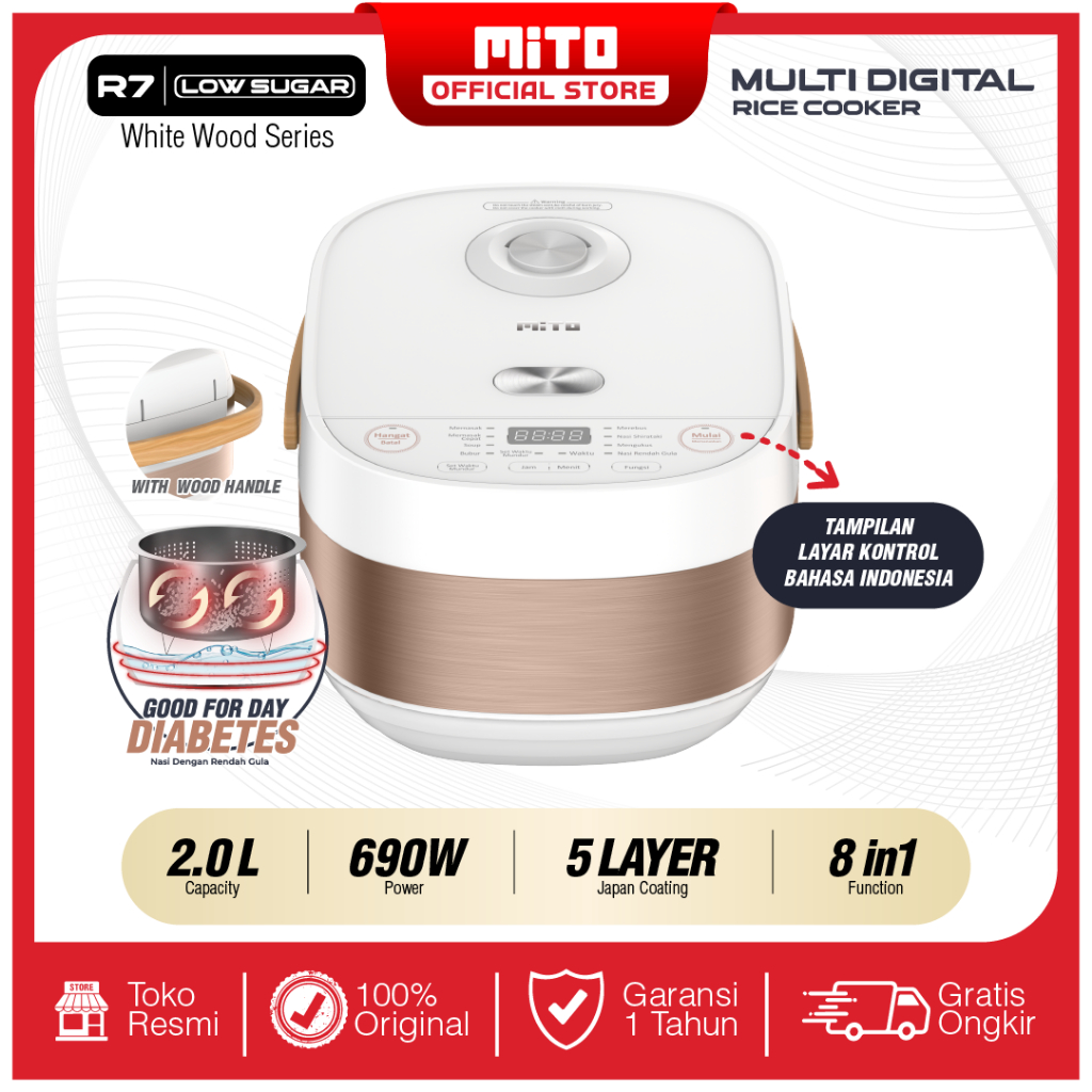 MITO MULTIDIGITAL RICE COOKER R7 LOW SUGAR 8 IN 1 WHITE