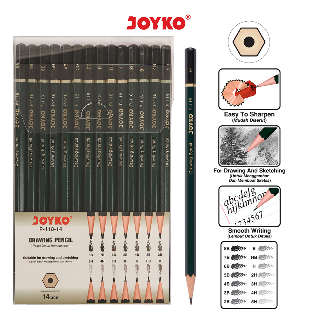 

DRAWING PENCIL / PENSIL GAMBAR SKETSA / PENSIL LUKIS JOYKO 1 Set 14 Pcs