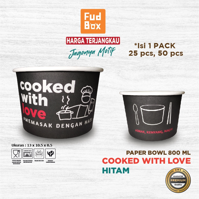 Paper Rice Bowl 800 ml | Paper Bowl Mangkok Kertas 800 ml Motif Cooked With Love