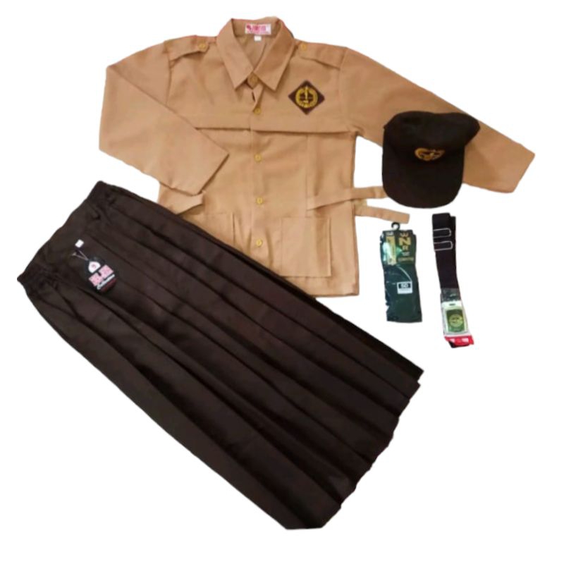 satu set lengkap,, Baju seragam sekolah SD pramuka penggalang wanita