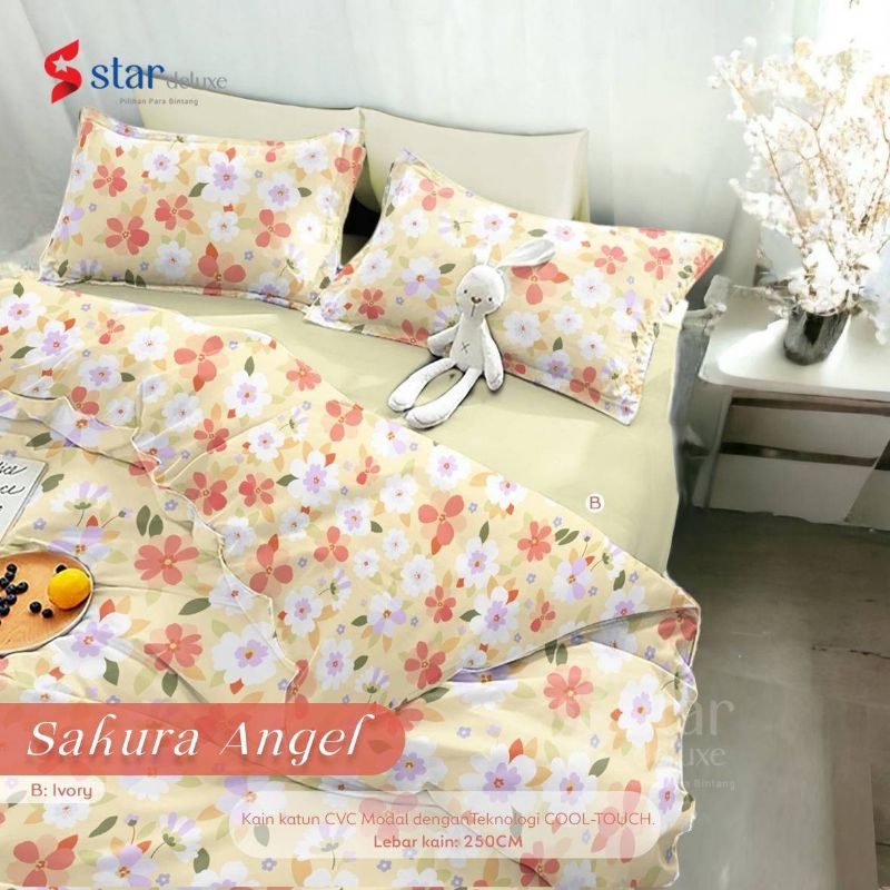 sprei katun motif sakura angel kuning