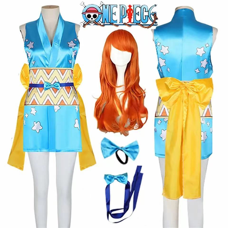 Anime One Wano Country Piece Nami Cosplay Costume Wanokuni Style Nami Kimono Dress Outfit Women Hall