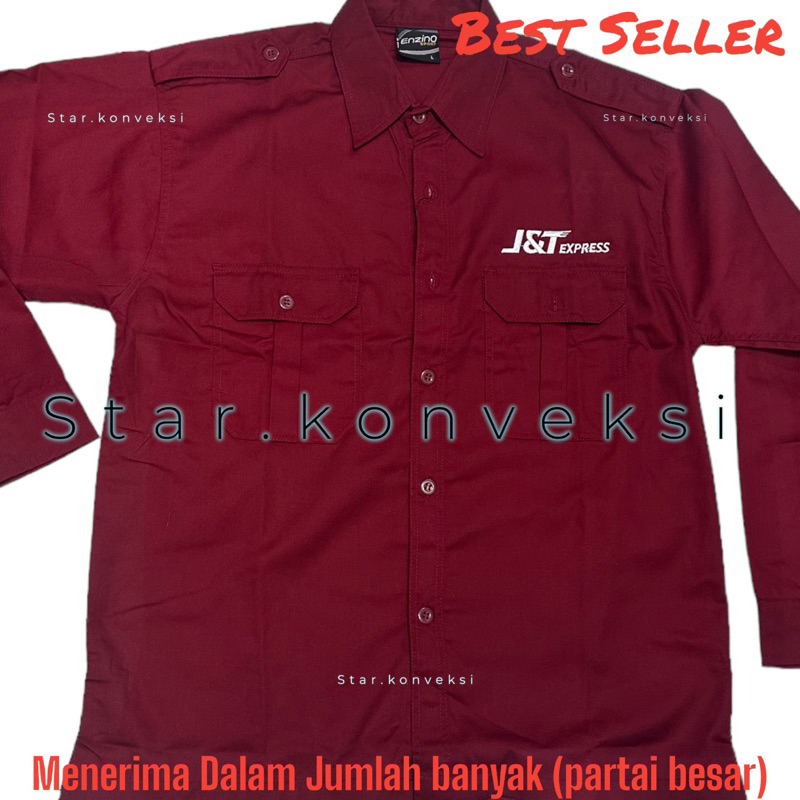 Baju Seragam Kerja Kantor PDH PDL Kemeja JNT Ekspedisi JNT Lengan Panjang Kantong 2