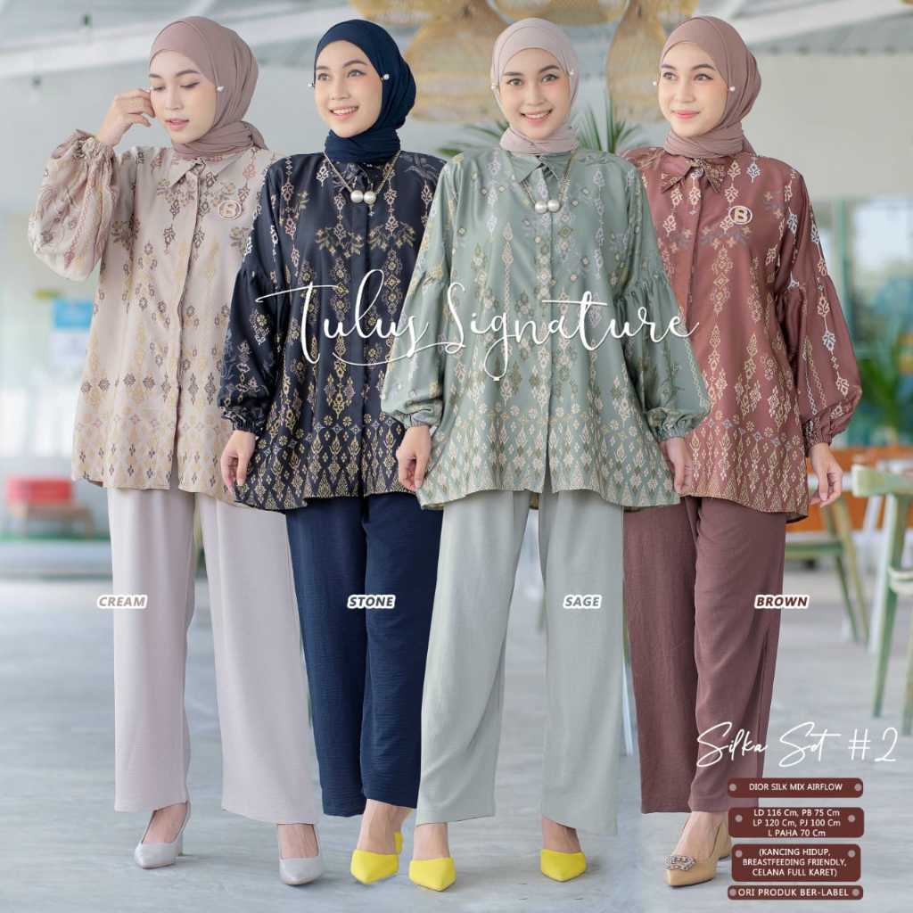 SILKA SET #2 BY VENTE SETELAN BAJU WANITA BLOUSE DAN CELANA KULOT ONESET BAHAN DIOR SILK PREMIUM SET