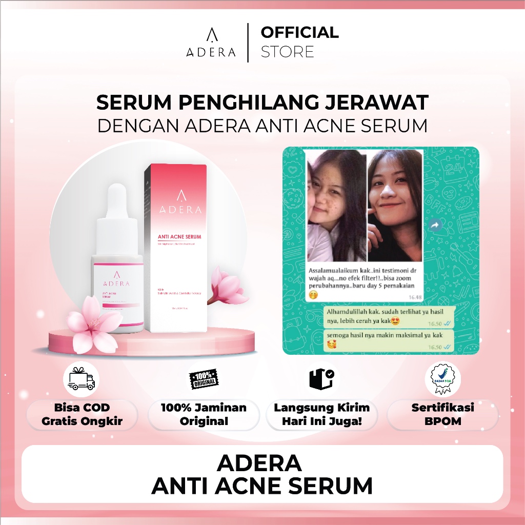 Serum Wajah Adera Menghilangkan Jerawat, Bekas Jerawat, Bruntusan, Anti Acne, Sudah Halal BPOM Ori