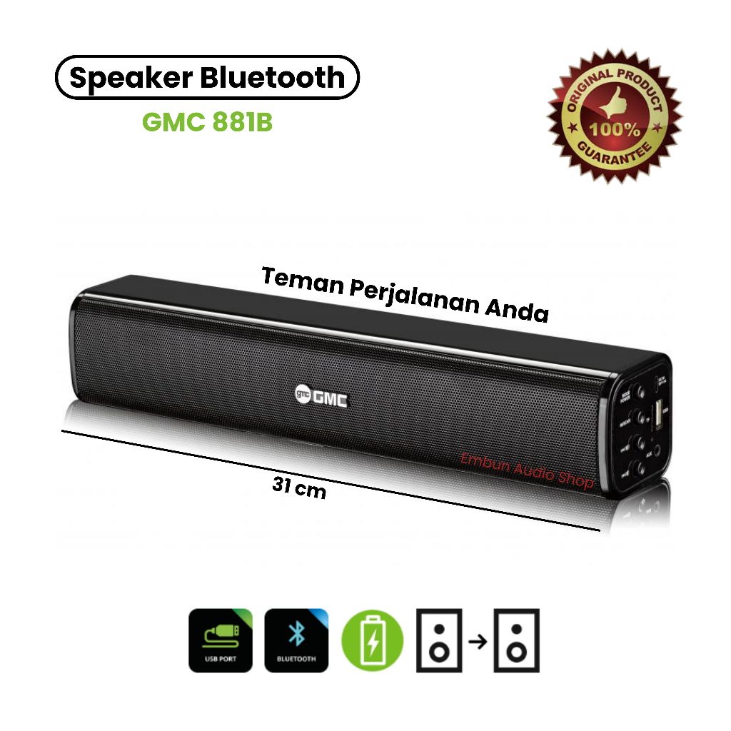 Speaker Bluetooth Multimedia Portable GMC 881B Soundbar Radio/USB/Bluetooth dan Super Bass Speaker P