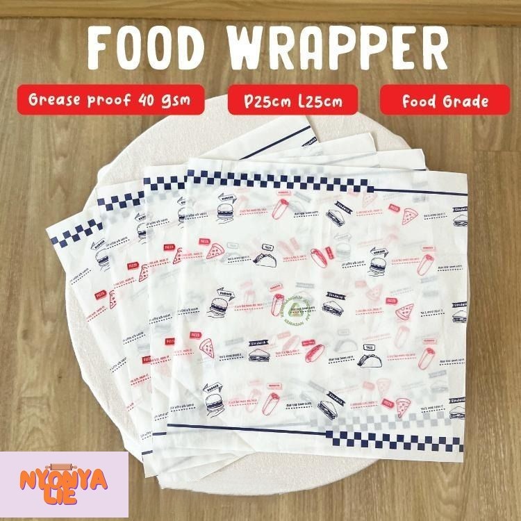 

KNL01 25x25 Kertas Wrapping Motif Nasi Kebab Roti Burger Anti Lengket