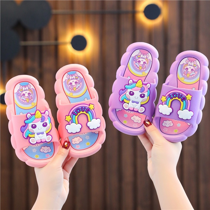 (1-7 TH) SANDAL ANAK PEREMPUAN BAHAN KARET ANTI LICIN ANTI SLIP PINK UNGU UNICORN LUCU KADO ANAK CAN