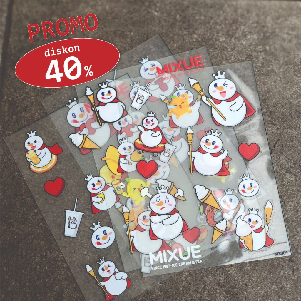 

MIXUE Sticker Sheet A6 | Stiker Vinyl Transparan Stiker Mixue Stiker Botol Minum Stiker Deco