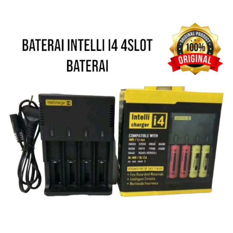 Chargeran Baterai 18650 Intelli i4 Terbaik Berkualitas 4 Slot Untuk Baterai 3.7 V/4.2 V