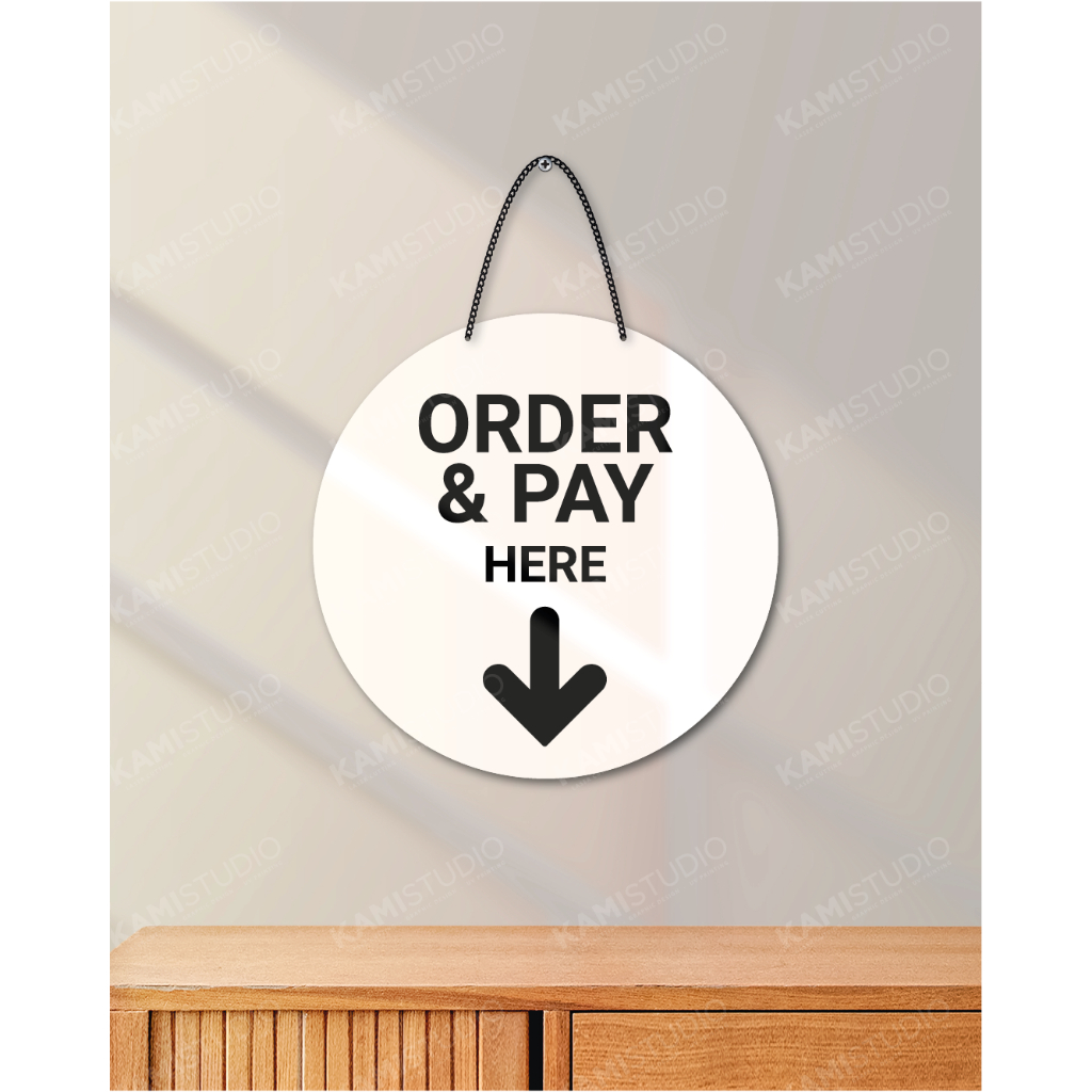 TULISAN ORDER & PAY HERE 20X20 CM GANTUNG/ SIGN GANTUNG ORDER & PAY HERE / TEMPELAN DINDING DENGAN R