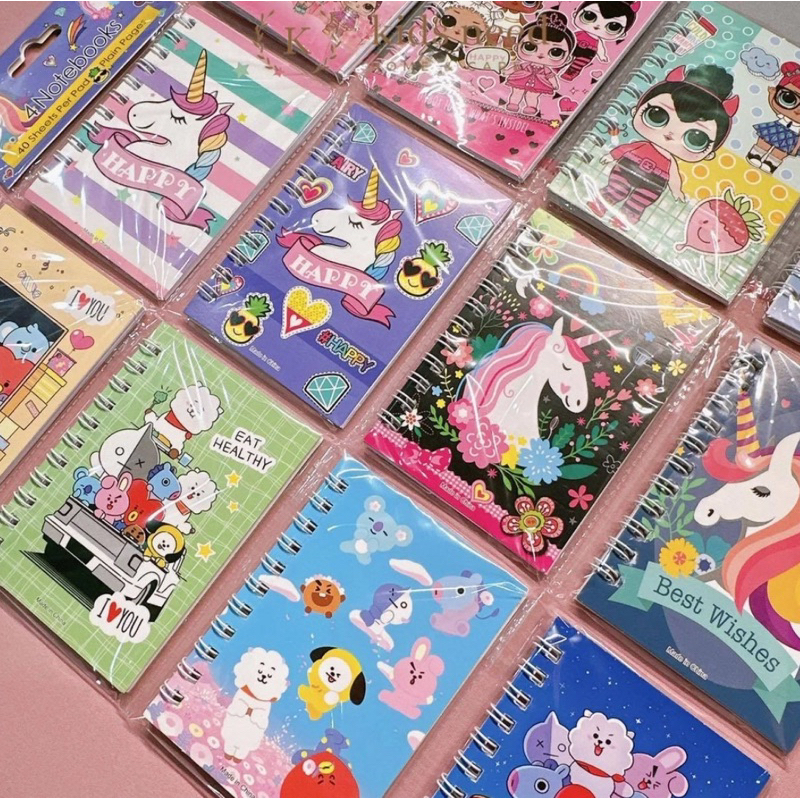 

(4pcs) memo ring kecil lembaran / Mini Notebook Fancy / Buku Diary Motif