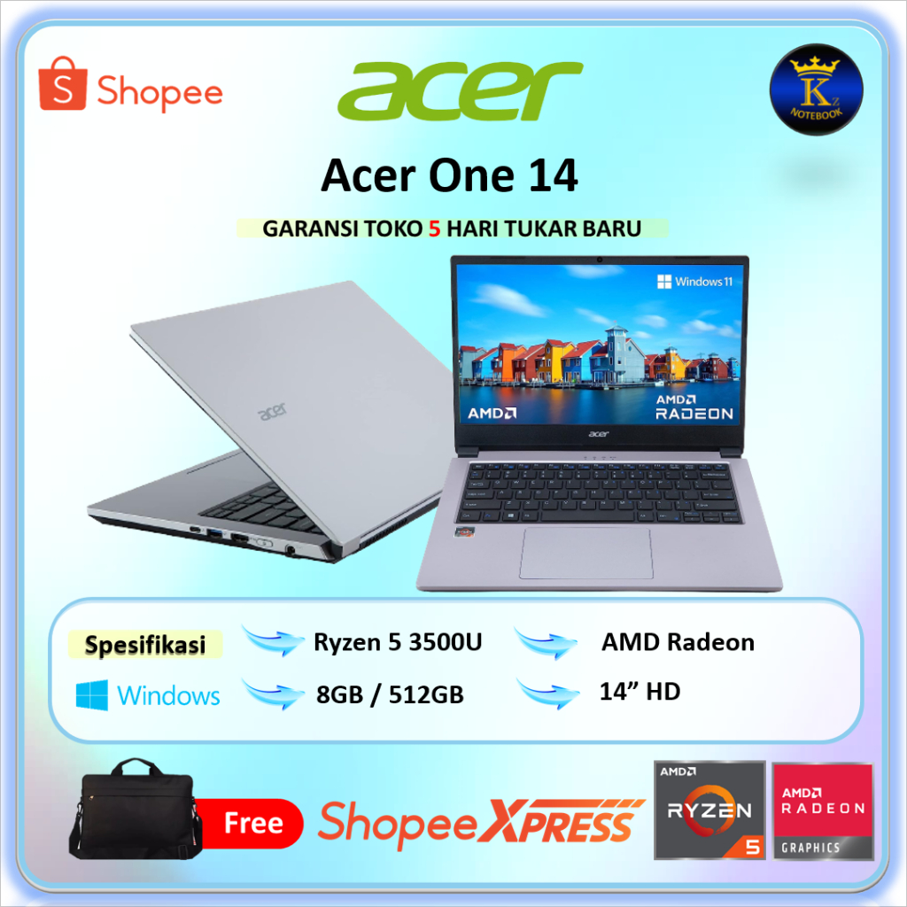 Laptop Acer One Ryzen 5 8GB 512GB Win 11 14" HD Termurah