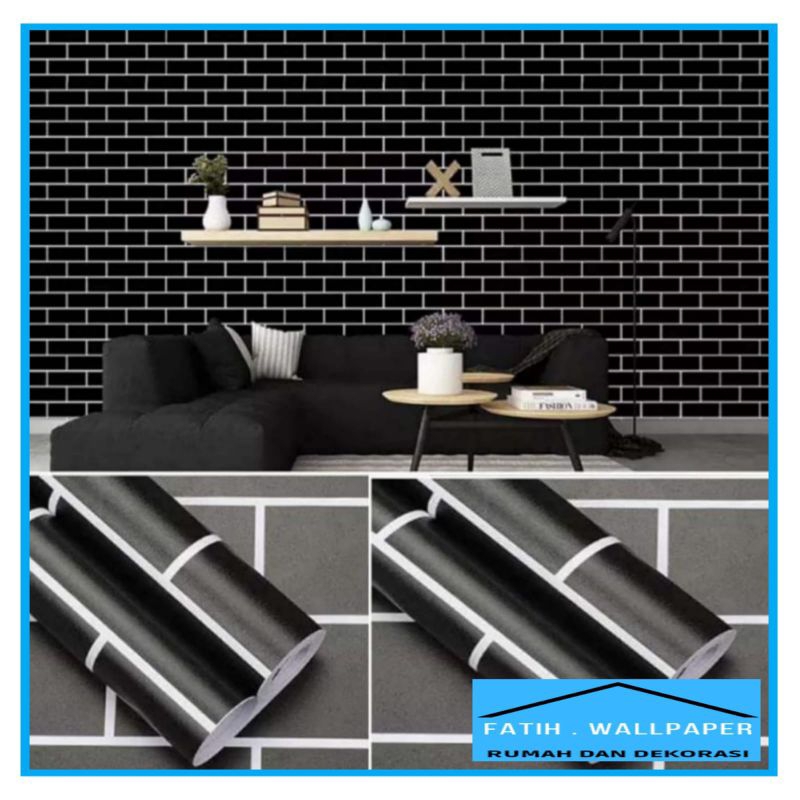 Walpeper Dinding Motif Batu Bata Hitam / Walpaper dekorasi