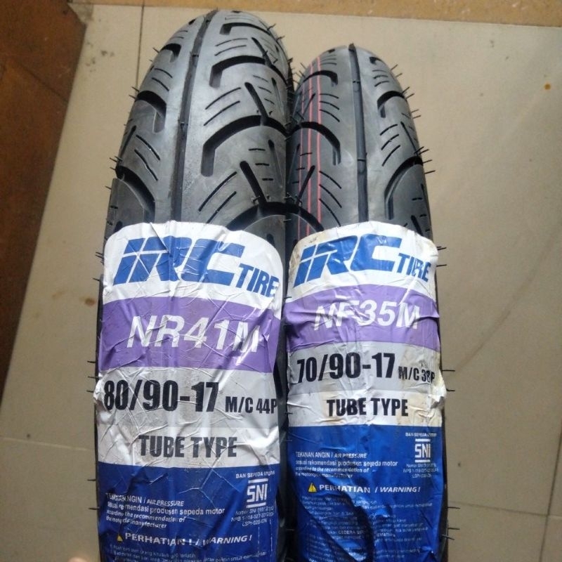 PAKET SEPASANG BAN IRC NR41M 80/90-17 & NF35M 70/90-17 TUBE TYPE BAN SET LUAR MOTOR BEBEK RING 17 IR