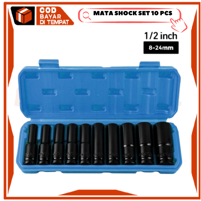 JLD TOOLS Mata Sok Impact Set Lengkap Mata Shock 10 Pcs Panjang 8-24 mm