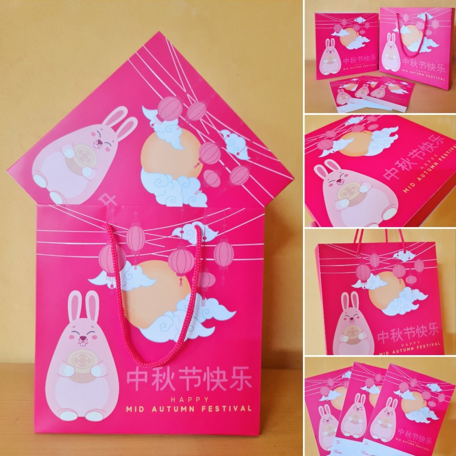 

(5 pcs) paket dus & paperbag mooncake 100 gr sekat 4 design fat rabbit