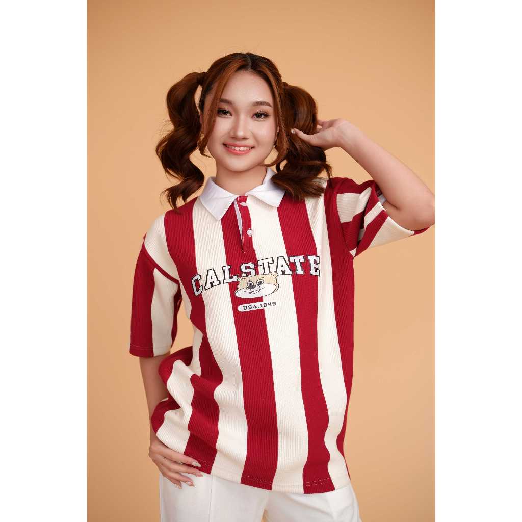 T-Shirt Oversize Rugby Short Calstate/California Kaos Polo Jumbo Lengan Pendek Unisex Cewek/Cowok Ko