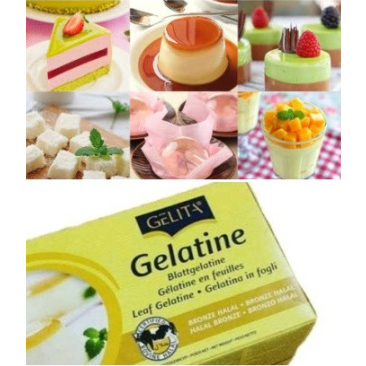 

Gelatine Lembaran Gelatine Sheet Gelatine Leaf Gelita 1 pc isi 6 lembar