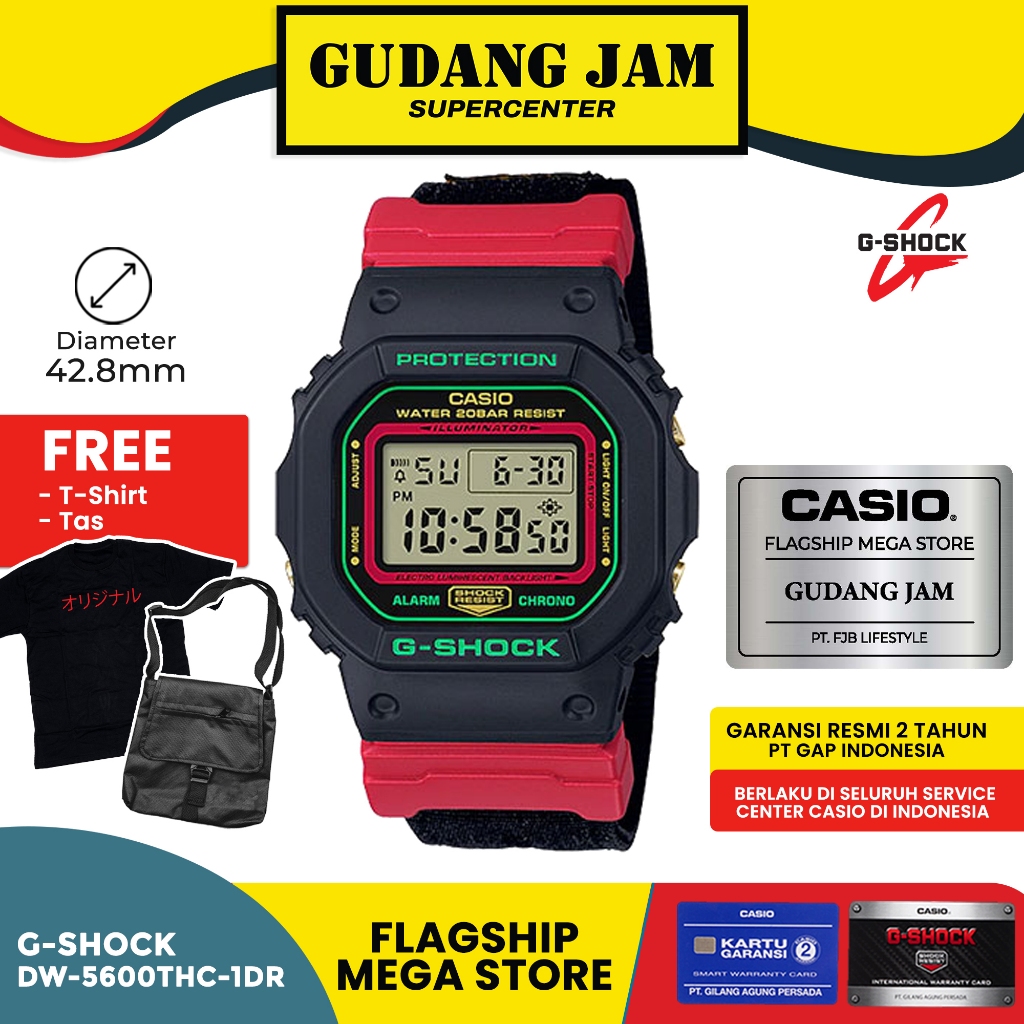 GShock DW-5600THC-1DR DW-5600 DW5600THC DW5600 Garansi Resmi 2 Tahun