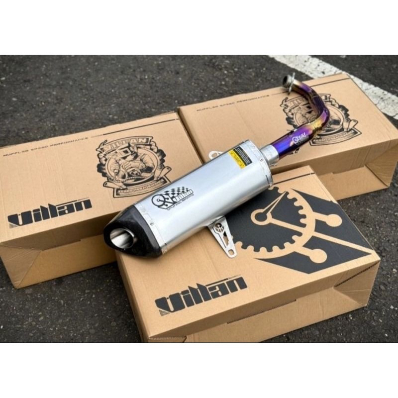 (ORIGINAL) KNALPOT VILLAN MV1 BIG SILVER HEADER BLUE PURPLE XMAX OLD/NEW FORZA DLL
