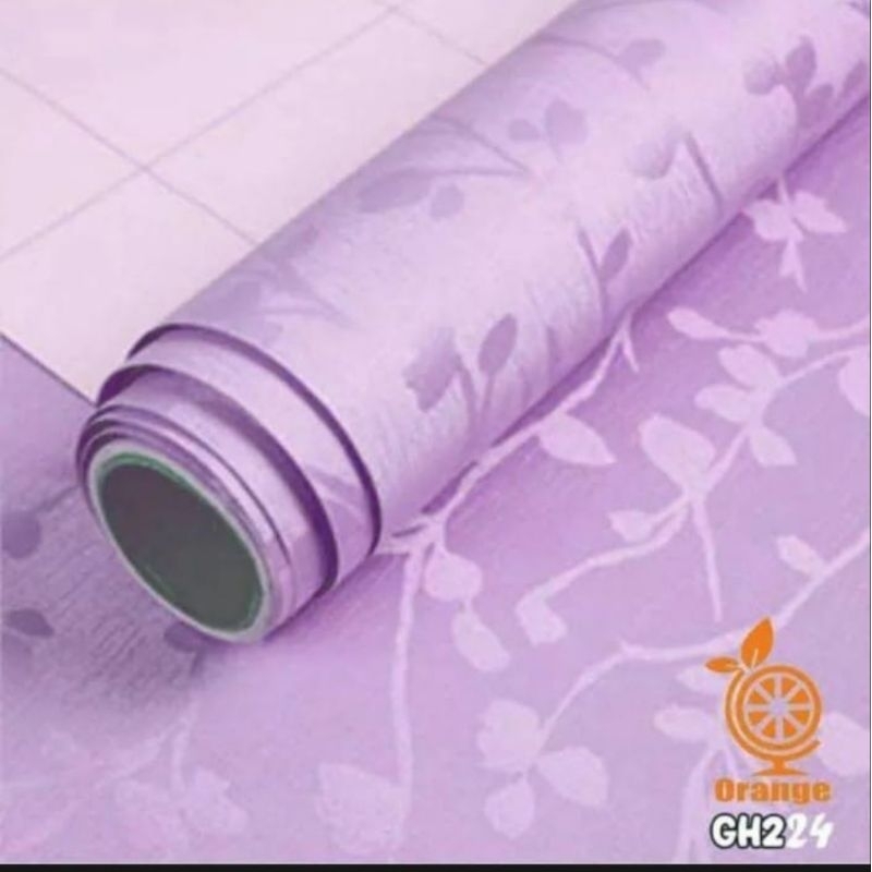Wallpaper Stiker Dinding ukuran 45cmx10m motif embos ungu gh224 karakter PVC premium bunga ungu polk