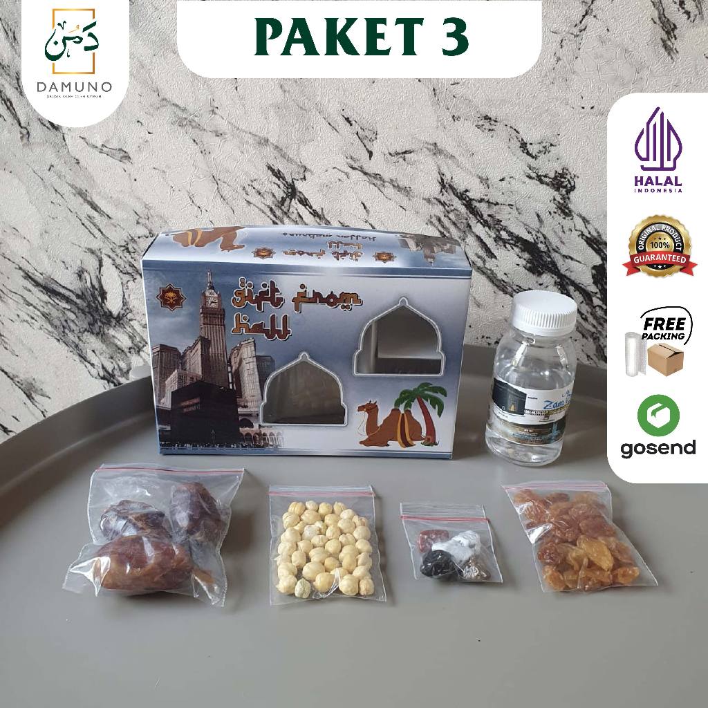 

Paket 3 oleh oleh haji dan umroh + air zamzam+botol 80ml + dus besar + coklat kerikil