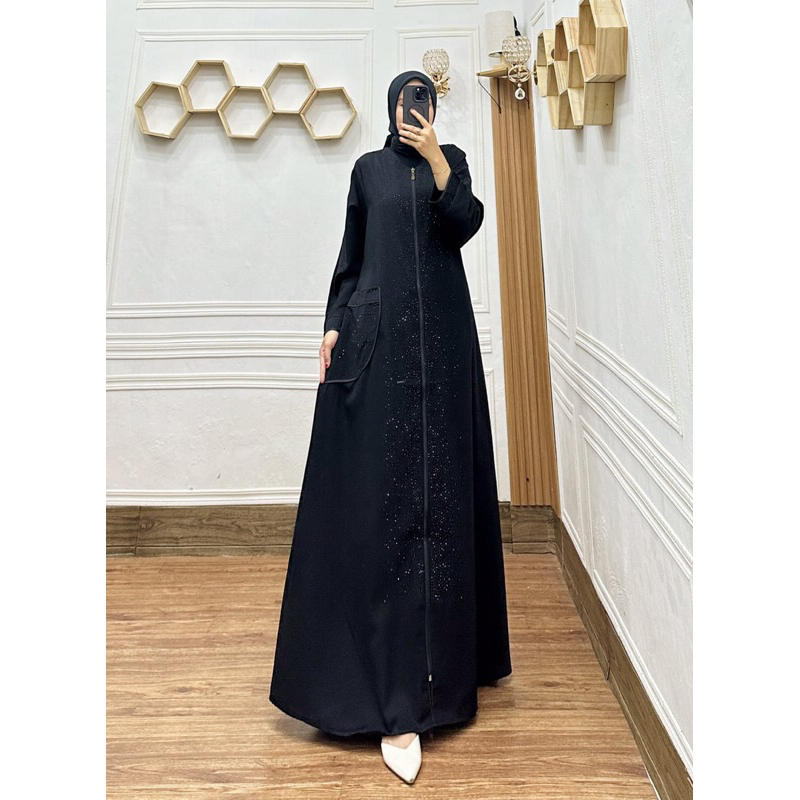 Dress Syari Hitam/ Abaya Hitam/ Abaya Gamis Arab Saudi Mewah Elegan