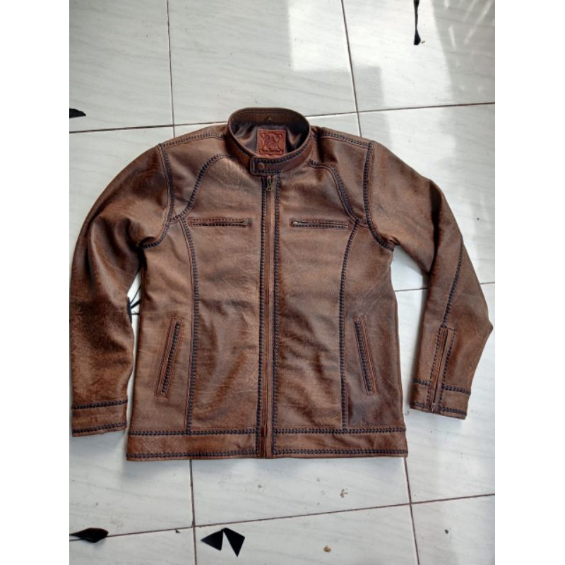 jaket kulit sulam pria  asli garut