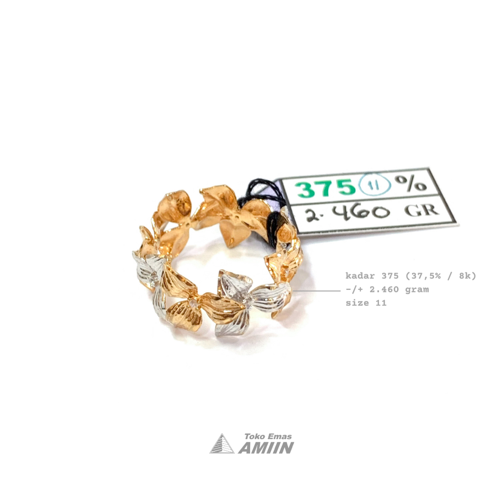Toko Emas Amiin Cincin Emas Asli UBS Kadar 375 (37,5% / 8K) 2.460 Gram - Fashion Eden Bunga Semanggi Variasi Putih