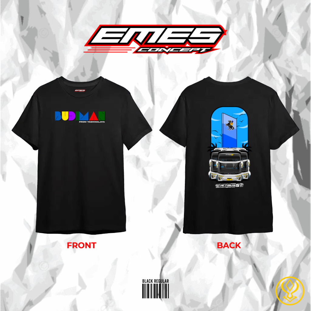 KAOS BUS BUDIMAN JETBUS 5 / EMES-1 /  BLACK REGULAR TEES / BAJU T-SHIRT REGULER PUTIH