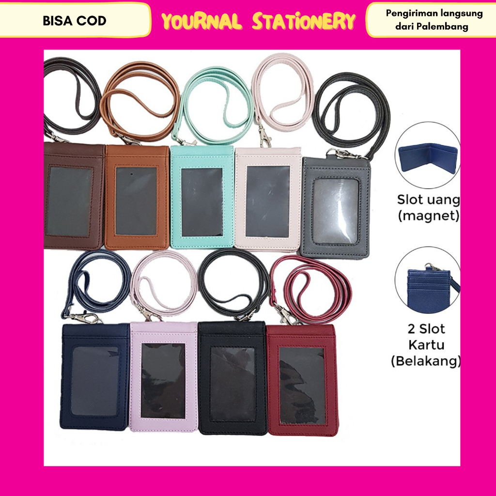 

Lanyard Flashee Kulit dompet Magnet ID Card Holder Magnet Name Tag Kulit PU Leather