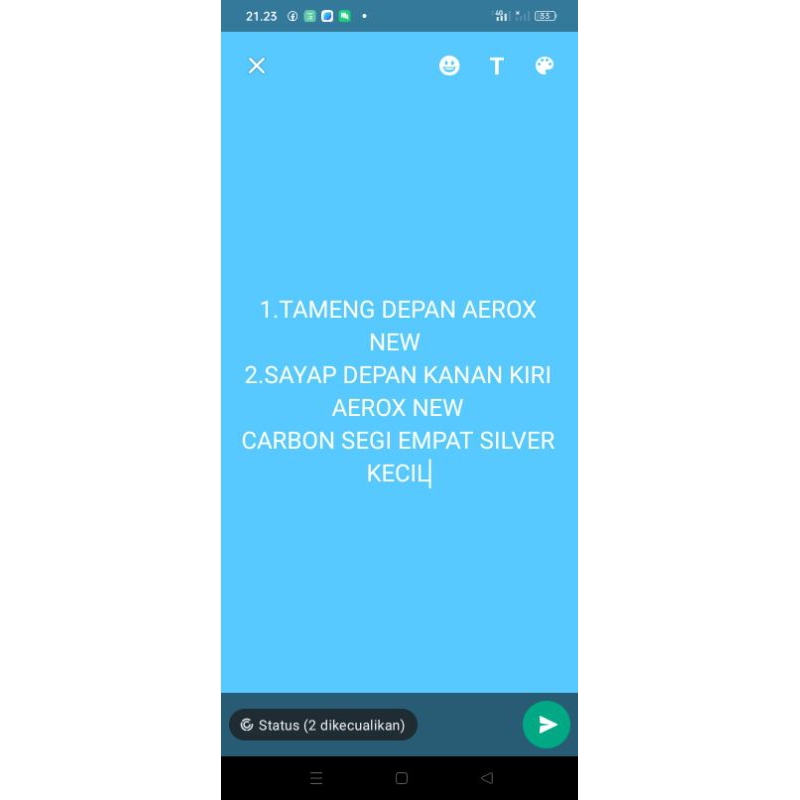 1.TAMENG DEPAN AEROX NEW 2.SAYAP DEPAN KANAN KIRI AEROX NEW