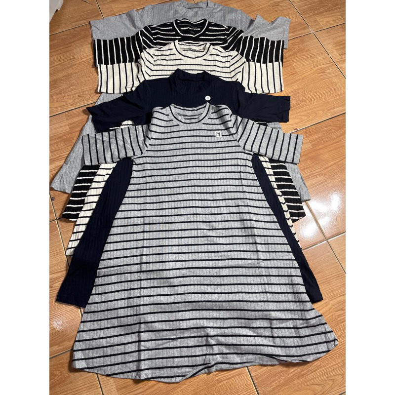 Dress Uniqlo striped dress A line bahan katun tebal