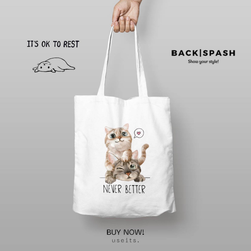 Totebag Gambar Kucing Lucu Imut / Totebag Tas Wanita Gambar Kucing Lucu TPC