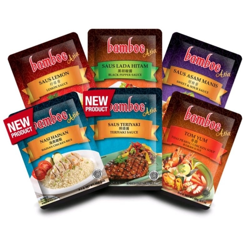 

Bamboe Asia hainan tomyum bulgogi lada hitam saus asam manis saus lomen saus teriyaki sop ayam thailand